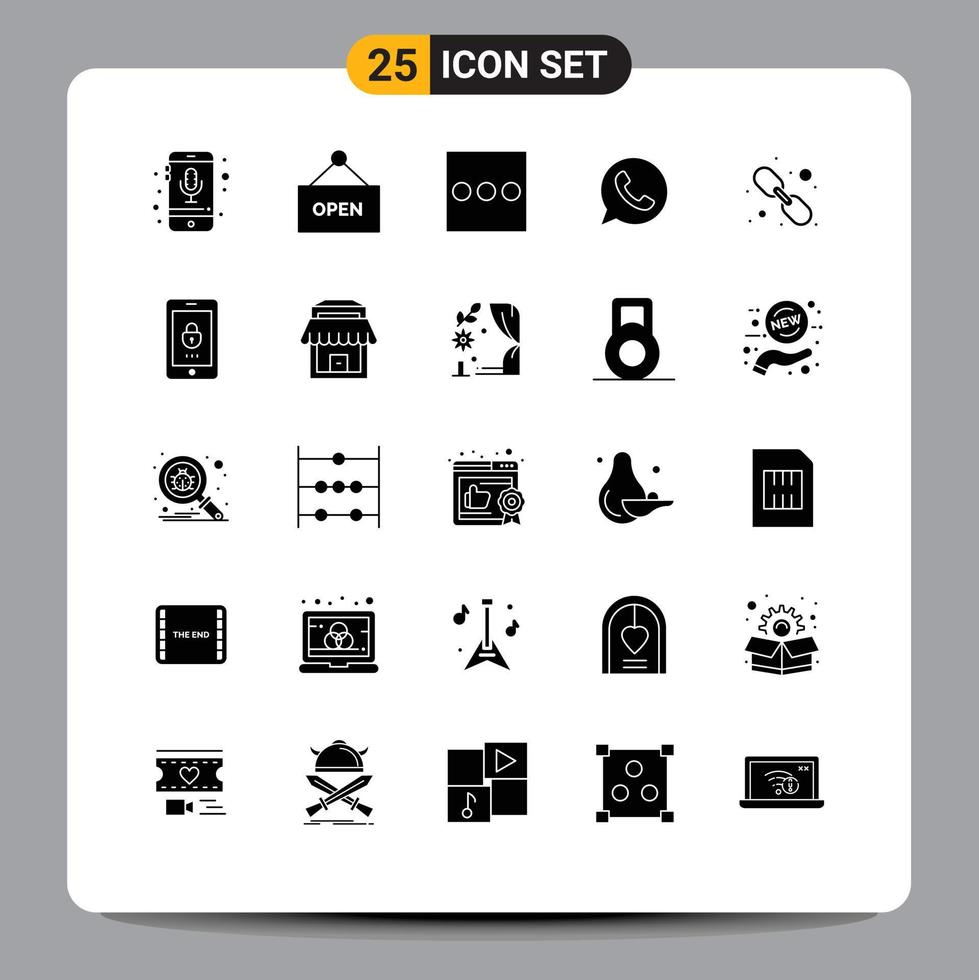 Group of 25 Solid Glyphs Signs and Symbols for web link link list hyperlink telephone Editable Vector Design Elements
