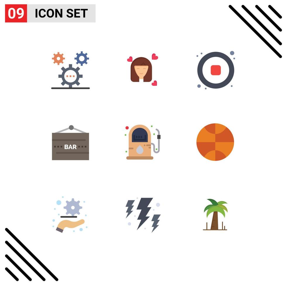 Set of 9 Modern UI Icons Symbols Signs for entertainment bar sign avatar bar stop Editable Vector Design Elements