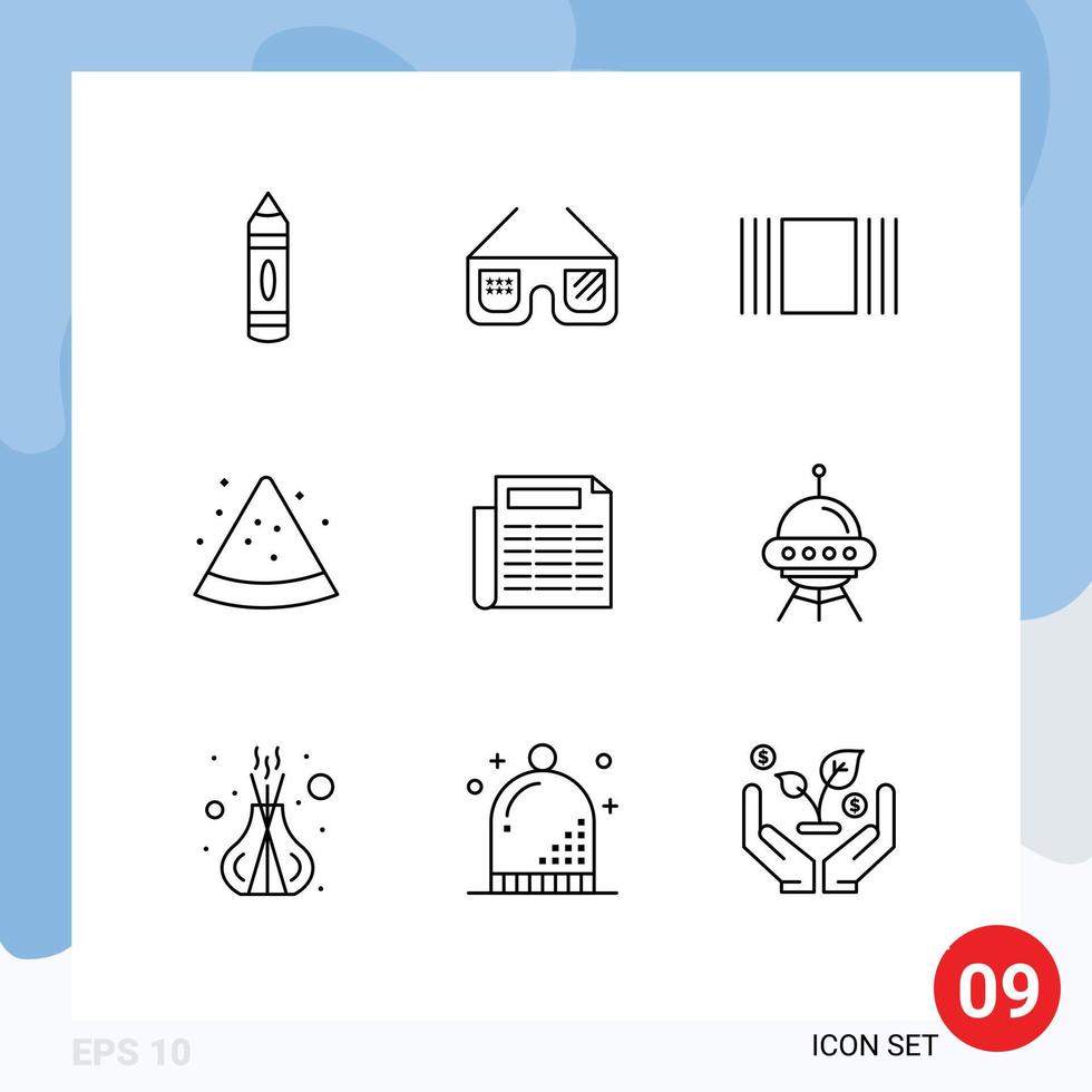 Group of 9 Outlines Signs and Symbols for space ship paper cover news slice Editable Vector Design Elements