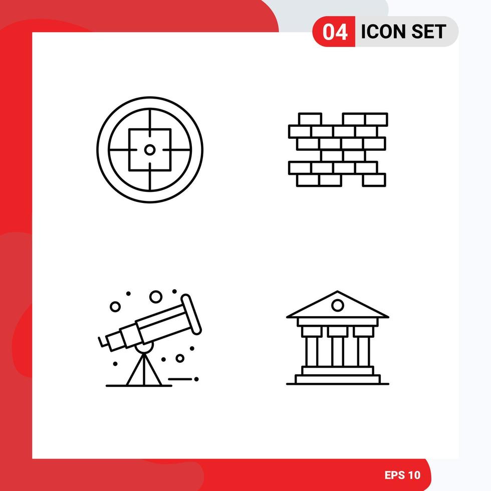 Pack of 4 Modern Filledline Flat Colors Signs and Symbols for Web Print Media such as army space soldier bricks bank Editable Vector Design Elements