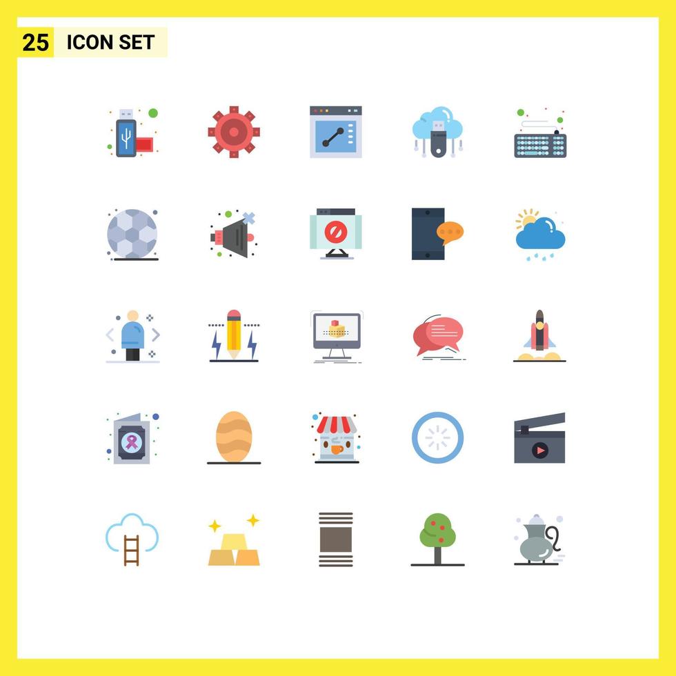 Pack of 25 Modern Flat Colors Signs and Symbols for Web Print Media such as keyboard device website computer cloud Editable Vector Design Elements