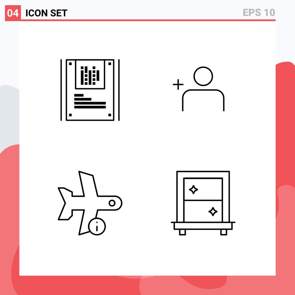 Modern Set of 4 Filledline Flat Colors Pictograph of analysis plane decryption sets transportation Editable Vector Design Elements