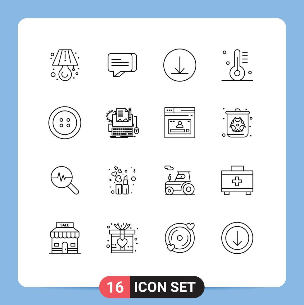 Group of 16 Outlines Signs and Symbols for computer type writer appliance clothing gastronomy Editable Vector Design Elements