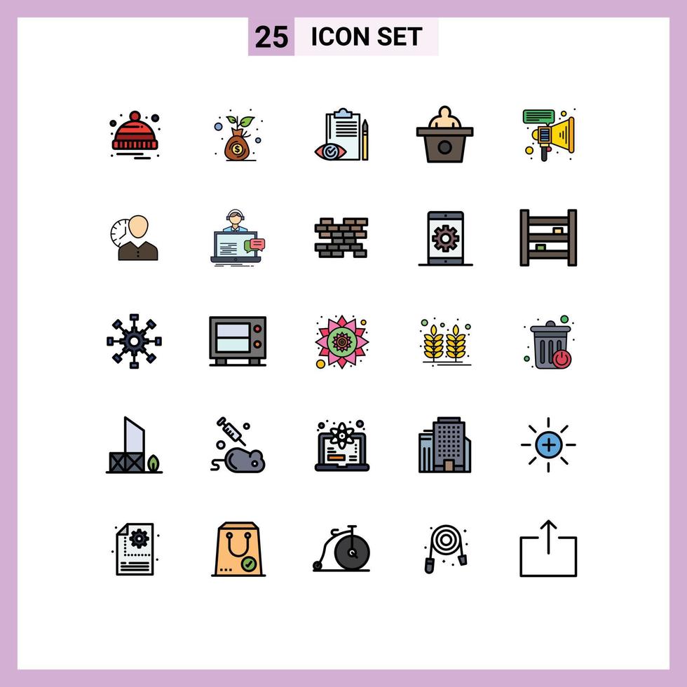 paquete de iconos vectoriales de stock de 25 signos y símbolos de línea para elementos de diseño vectorial editables del plan de presentación de control de calidad de voz de megáfono vector