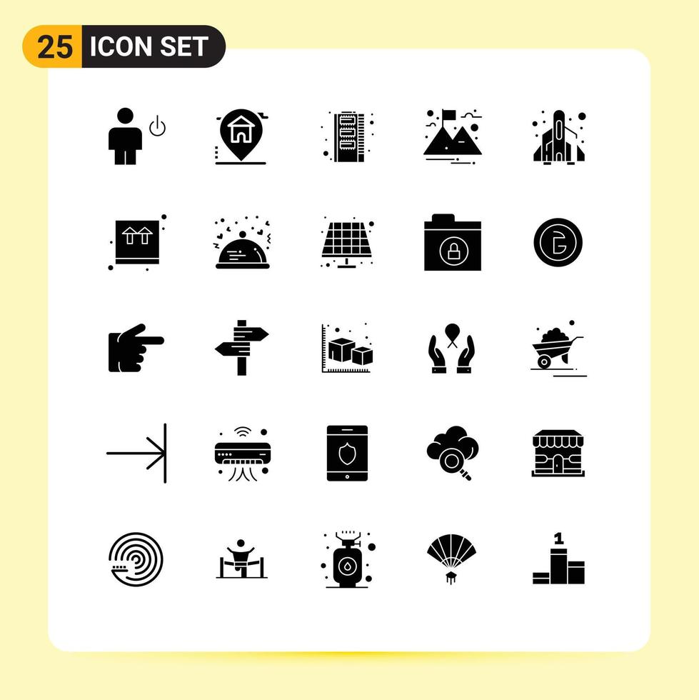 Group of 25 Solid Glyphs Signs and Symbols for fun mountain real estate landscape storage Editable Vector Design Elements
