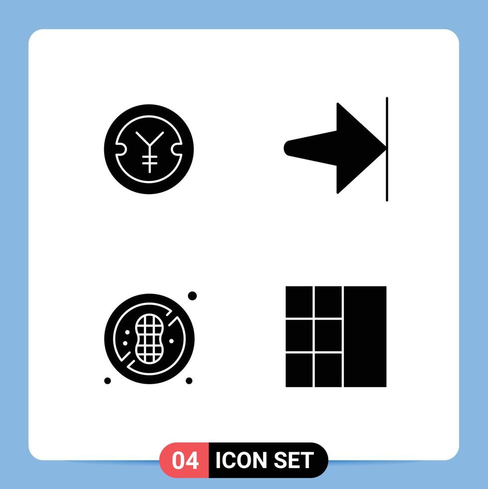 Pictogram Set of 4 Simple Solid Glyphs of coin nuts no peanuts money finish wireframe Editable Vector Design Elements