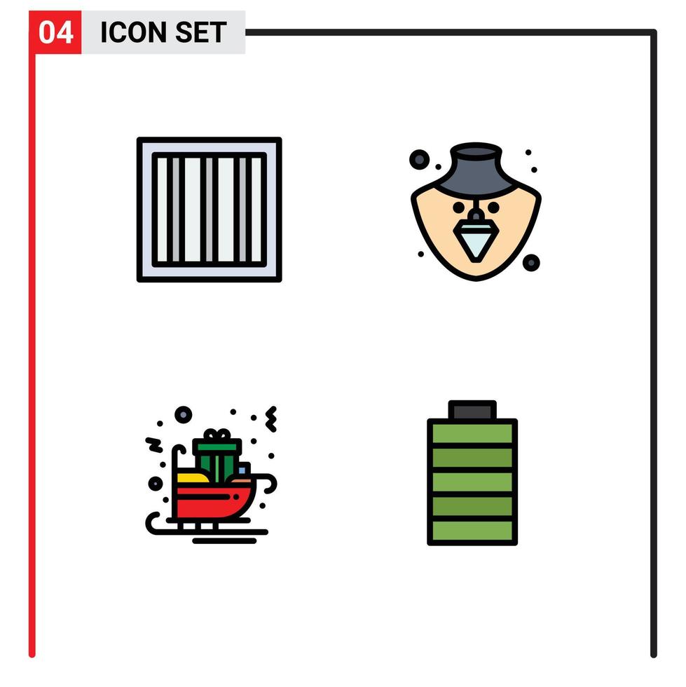 Set of 4 Modern UI Icons Symbols Signs for criminal sled nacklace carriage battery Editable Vector Design Elements