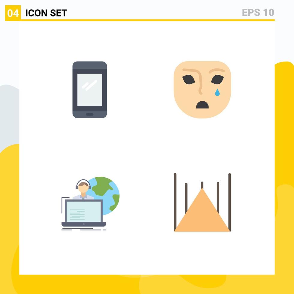 Editable Vector Line Pack of 4 Simple Flat Icons of phone outsource android face allocation Editable Vector Design Elements