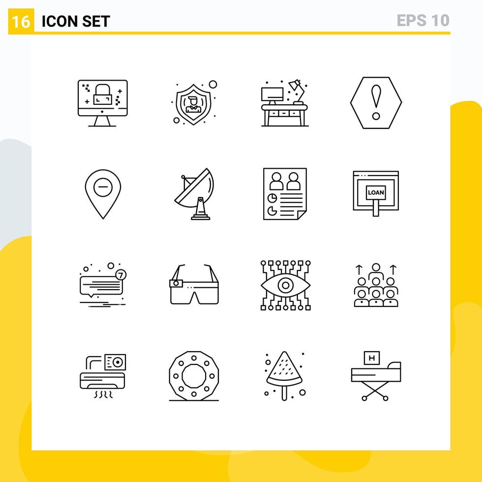 Group of 16 Outlines Signs and Symbols for map minimize home warning error Editable Vector Design Elements