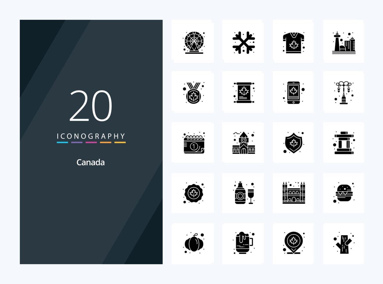 20 icono de glifo sólido de canadá para presentación vector