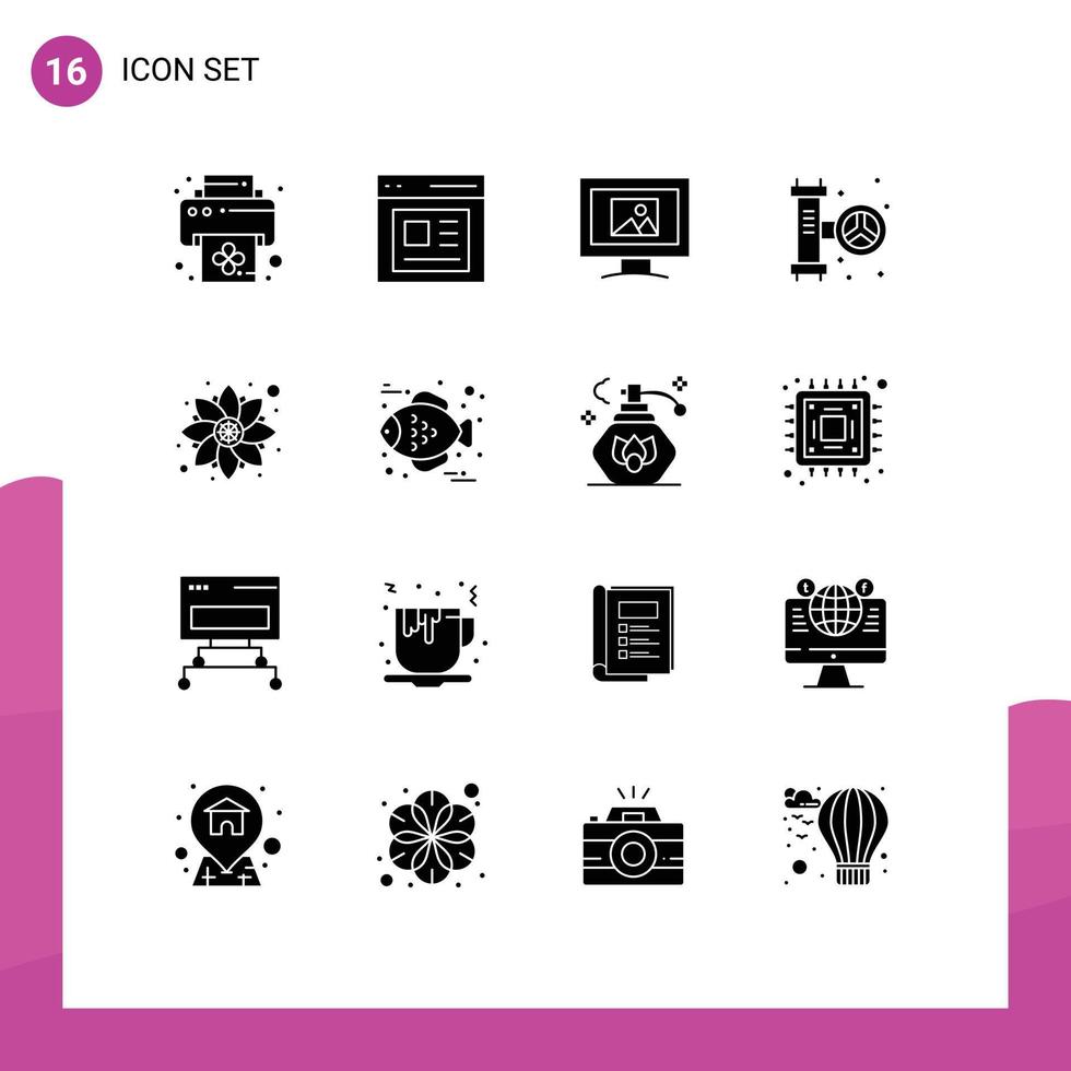 16 Universal Solid Glyph Signs Symbols of party pattern screen decoration plumbing Editable Vector Design Elements
