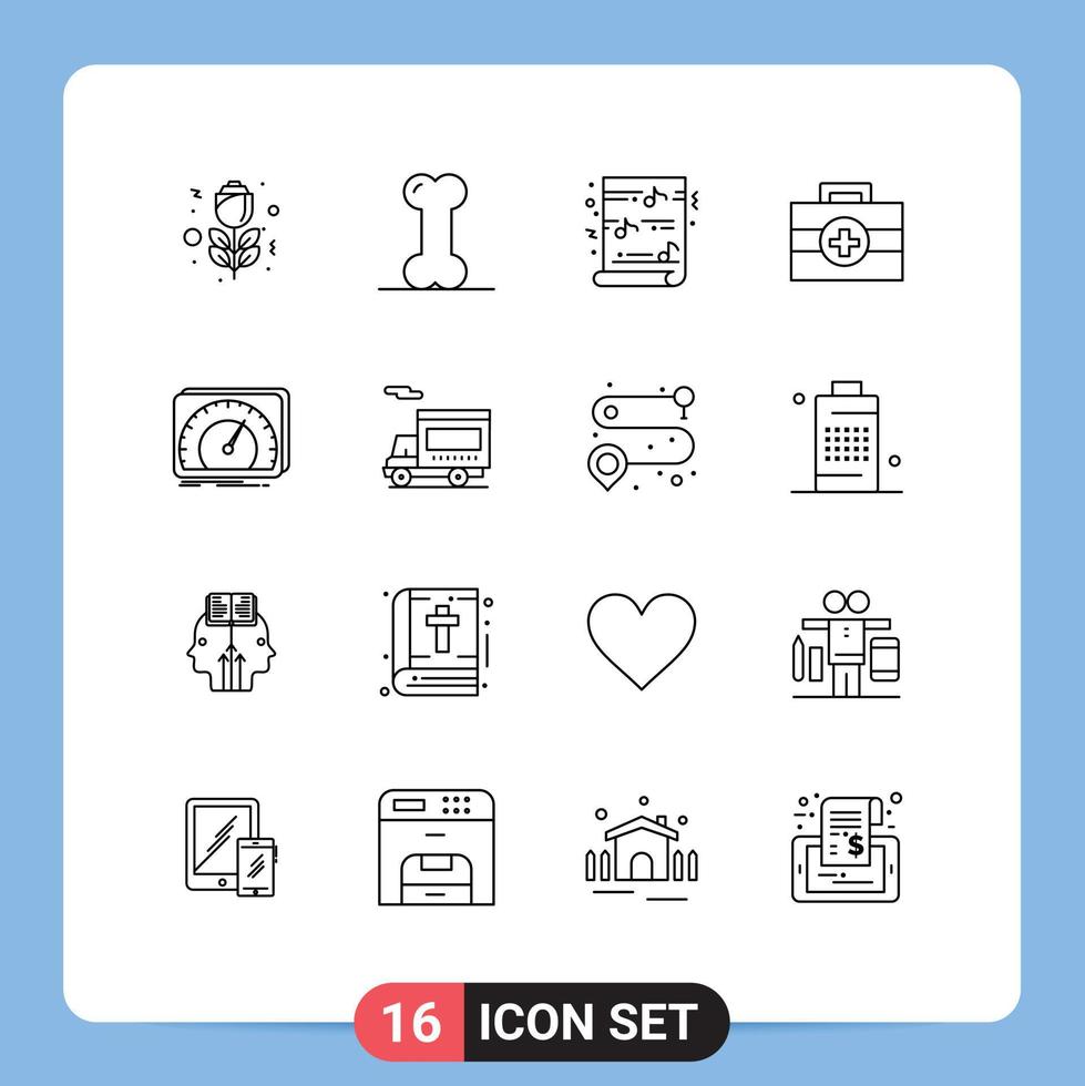 User Interface Pack of 16 Basic Outlines of test device funny dashboard kit Editable Vector Design Elements