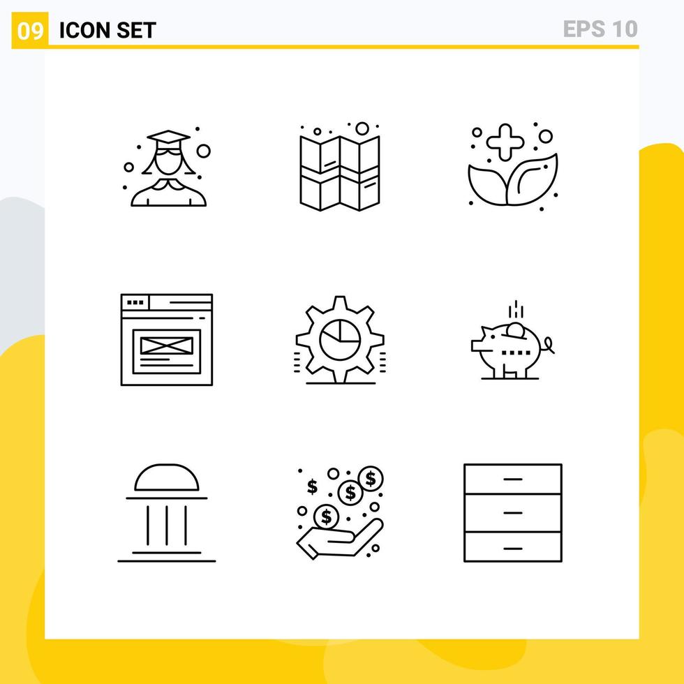 Modern Set of 9 Outlines and symbols such as cog website food web internet Editable Vector Design Elements