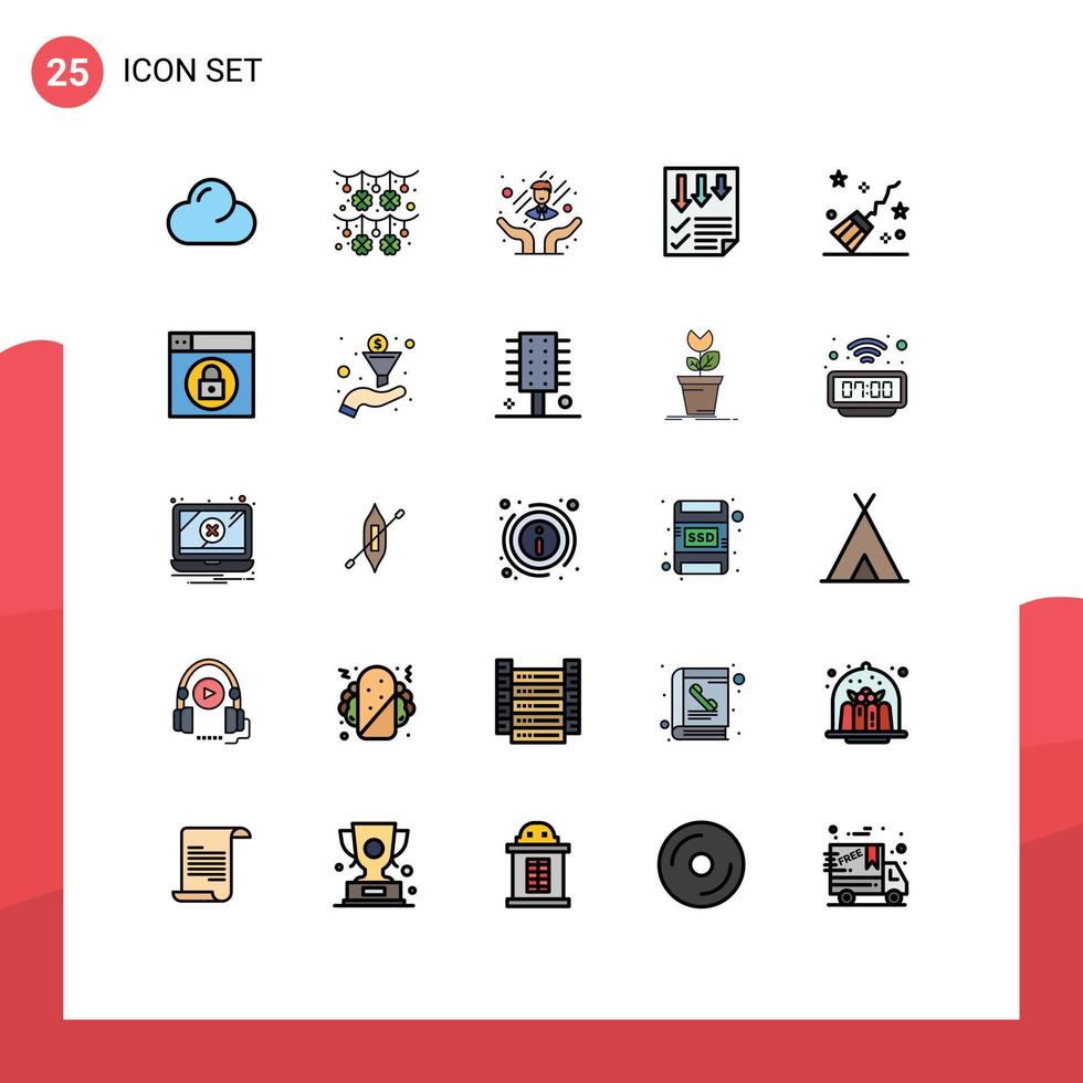 Modern Set of 25 Filled line Flat Colors Pictograph of magic broom customer care report page Editable Vector Design Elements