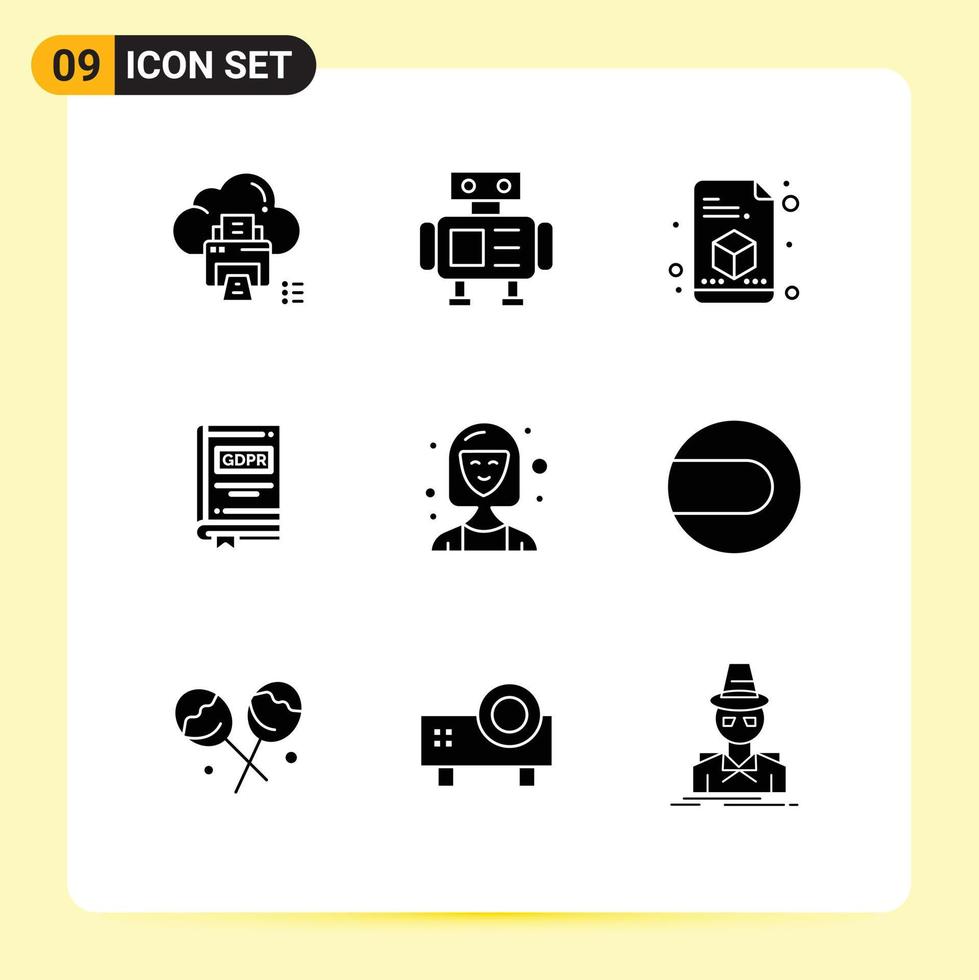 9 Thematic Vector Solid Glyphs and Editable Symbols of consultant story printer law document Editable Vector Design Elements