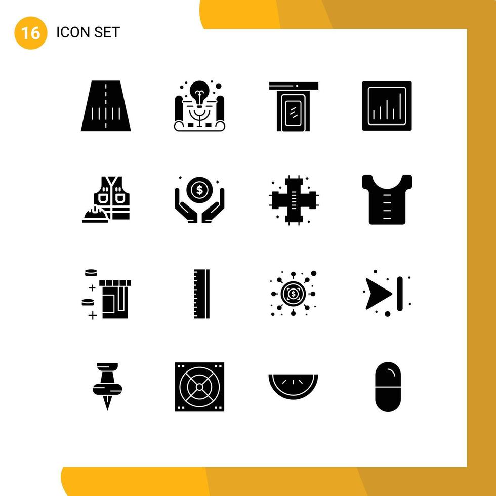 Paquete de glifos sólidos de 16 interfaces de usuario de signos y símbolos modernos de elementos de diseño de vectores editables de gráfico de chaqueta de trabajo en la nube