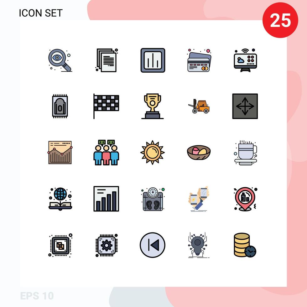 Set of 25 Modern UI Icons Symbols Signs for monitor communications chart payment card Editable Vector Design Elements