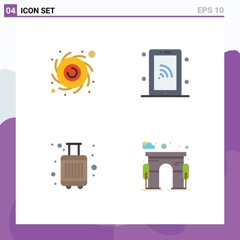 Pack of 4 Modern Flat Icons Signs and Symbols for Web Print Media such as astronomy luggage network wifi architecture Editable Vector Design Elements