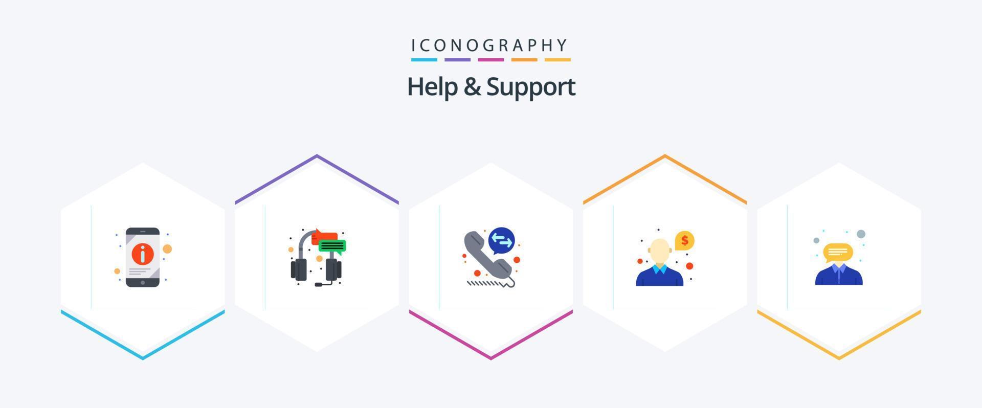 Help And Support 25 Flat icon pack including customer. support. headset. question. help vector
