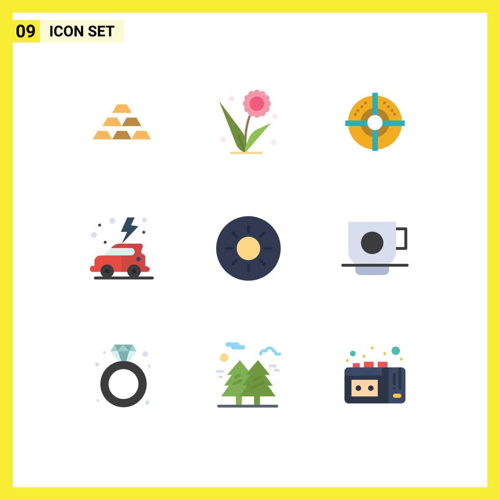 User Interface Pack of 9 Basic Flat Colors of day point floral strategy target Editable Vector Design Elements
