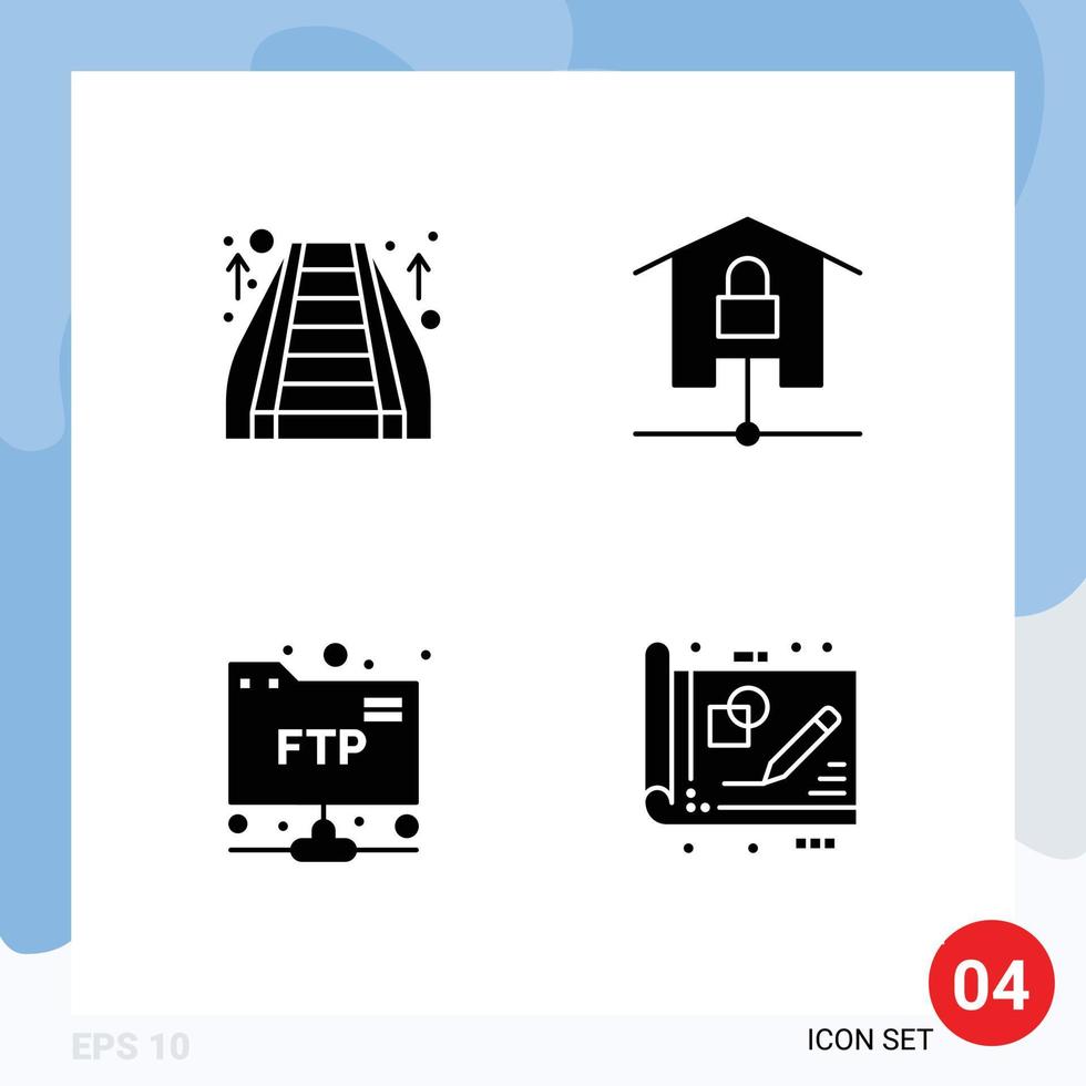 4 Universal Solid Glyphs Set for Web and Mobile Applications escalator account mall kit ftp Editable Vector Design Elements