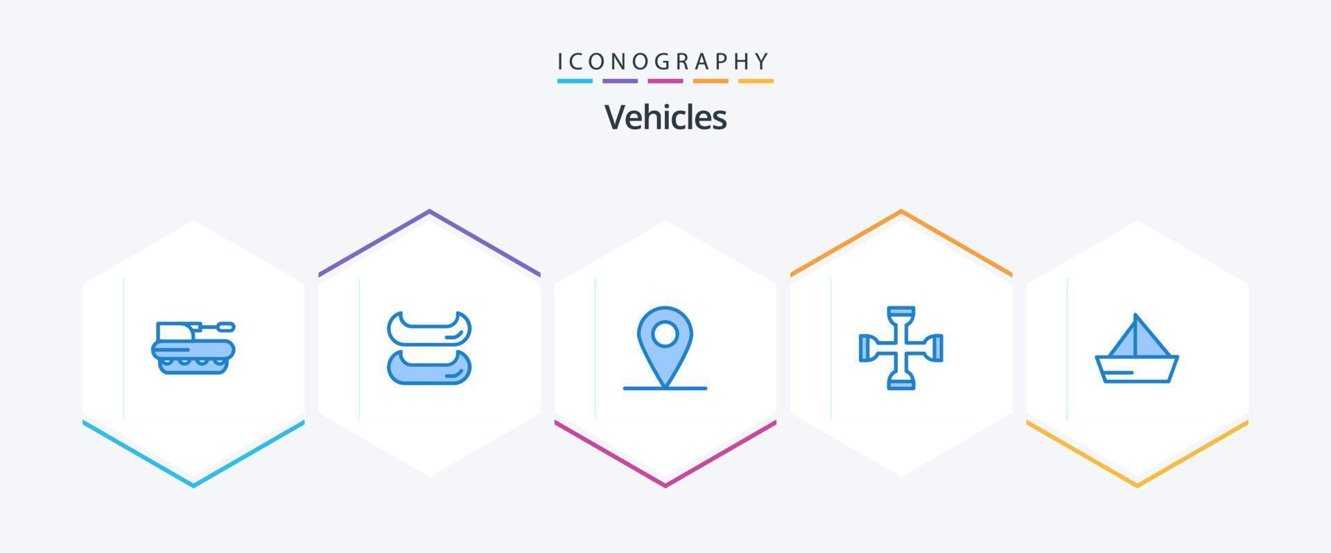 paquete de 25 iconos azules de vehículos que incluye vehículos. navegar. auto. bote. herramienta vector