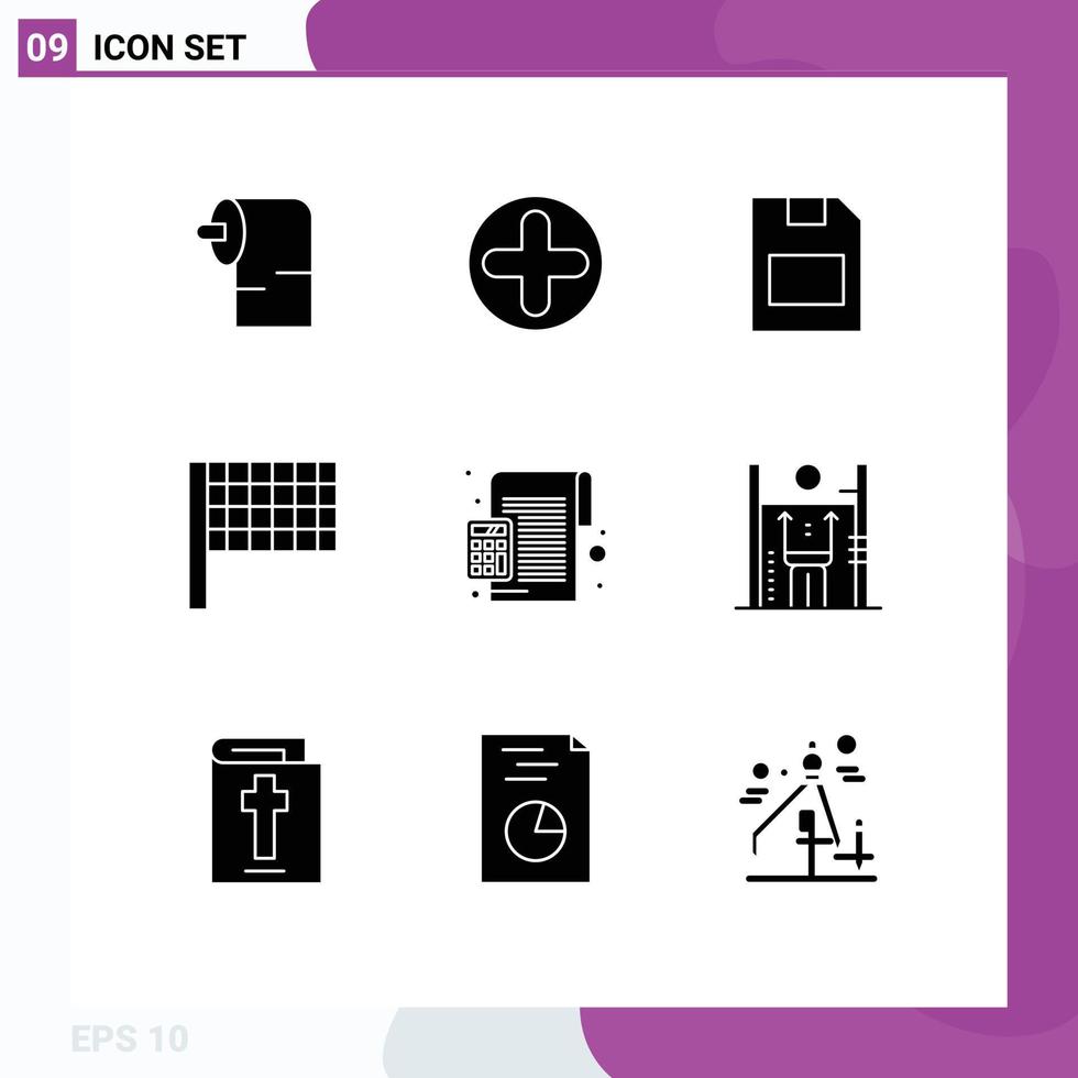 Editable Vector Line Pack of 9 Simple Solid Glyphs of percentage calculation memory card calculate sports Editable Vector Design Elements