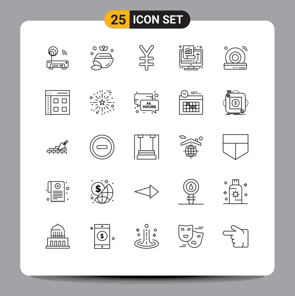 Set of 25 Modern UI Icons Symbols Signs for dvd success currency performance growth Editable Vector Design Elements