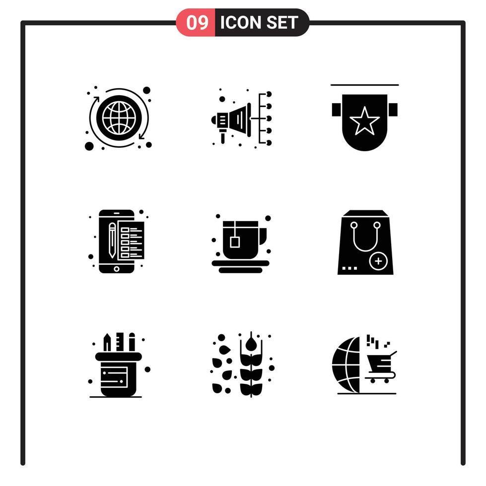 9 Universal Solid Glyphs Set for Web and Mobile Applications cup stamp badges payment archive Editable Vector Design Elements