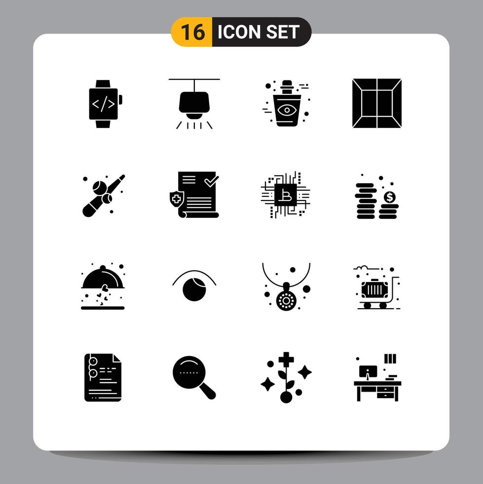 16 Universal Solid Glyphs Set for Web and Mobile Applications medical game eye fun scan Editable Vector Design Elements