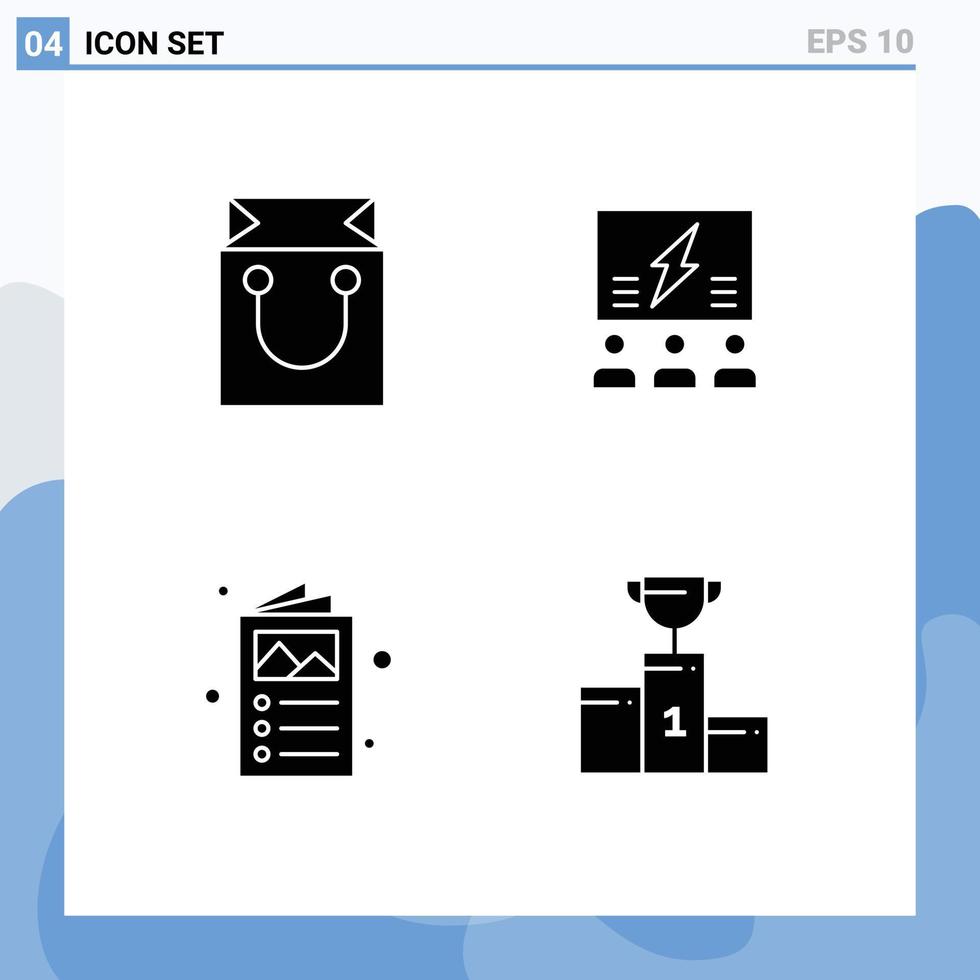 Set of 4 Modern UI Icons Symbols Signs for bag think shopping idea ad Editable Vector Design Elements