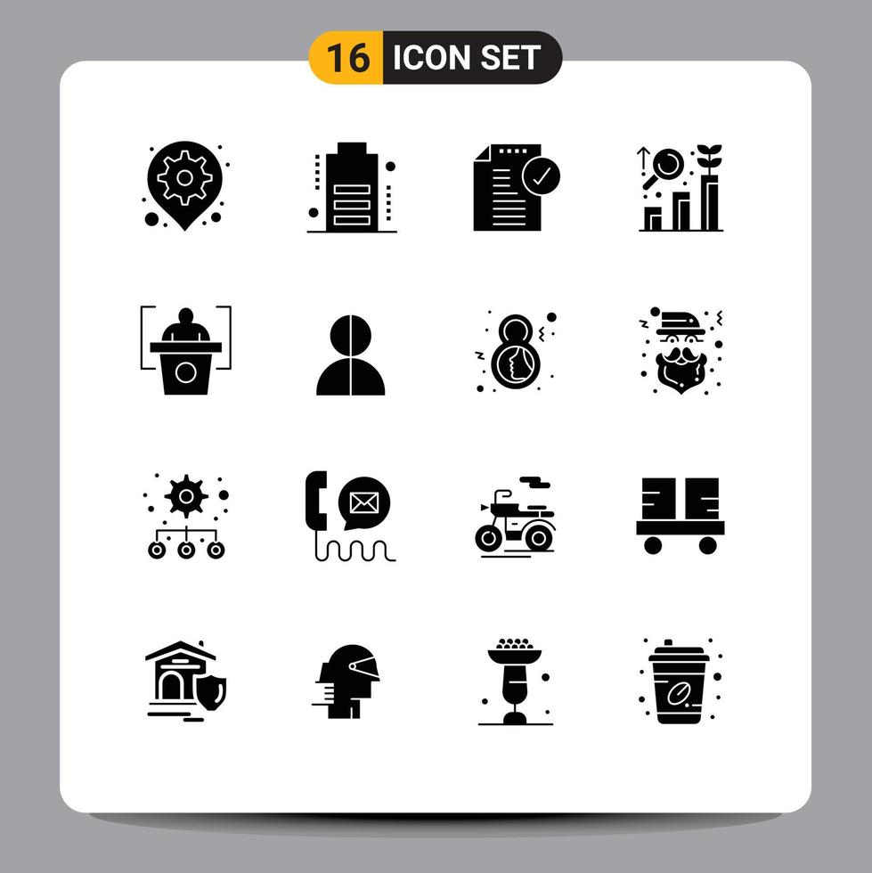 conjunto de 16 iconos de interfaz de usuario modernos signos de símbolos para gráfico de educación aprobar elementos de diseño de vector editables de oficina de análisis