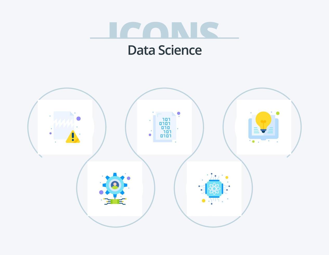 paquete de iconos planos de ciencia de datos 5 diseño de iconos. libro de ideas libro. documento. documento. tecnología abstracta vector