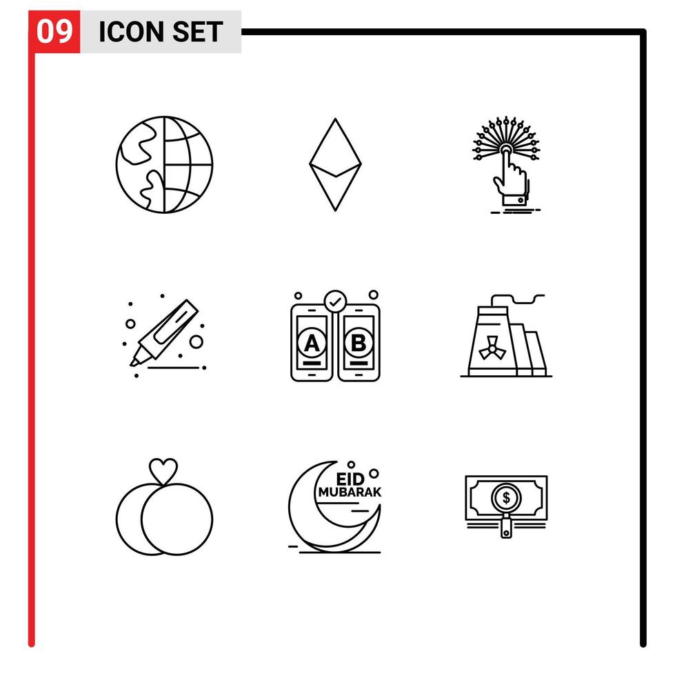 Modern Set of 9 Outlines Pictograph of development highlighter ethereum drawing digital Editable Vector Design Elements