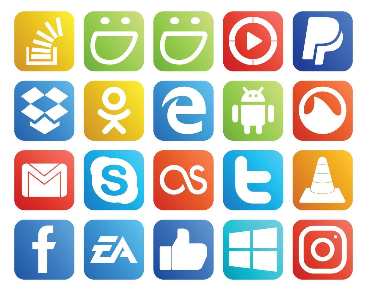 20 Social Media Icon Pack Including chat mail dropbox email grooveshark vector