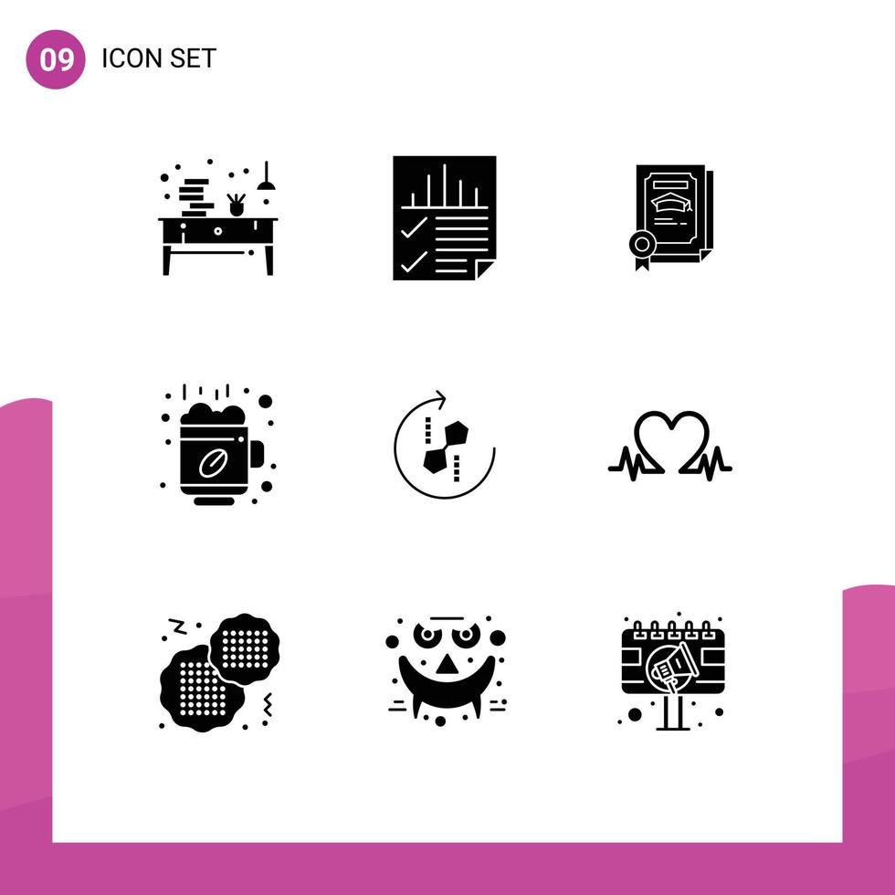 9 Universal Solid Glyph Signs Symbols of cup break report hot certificate Editable Vector Design Elements
