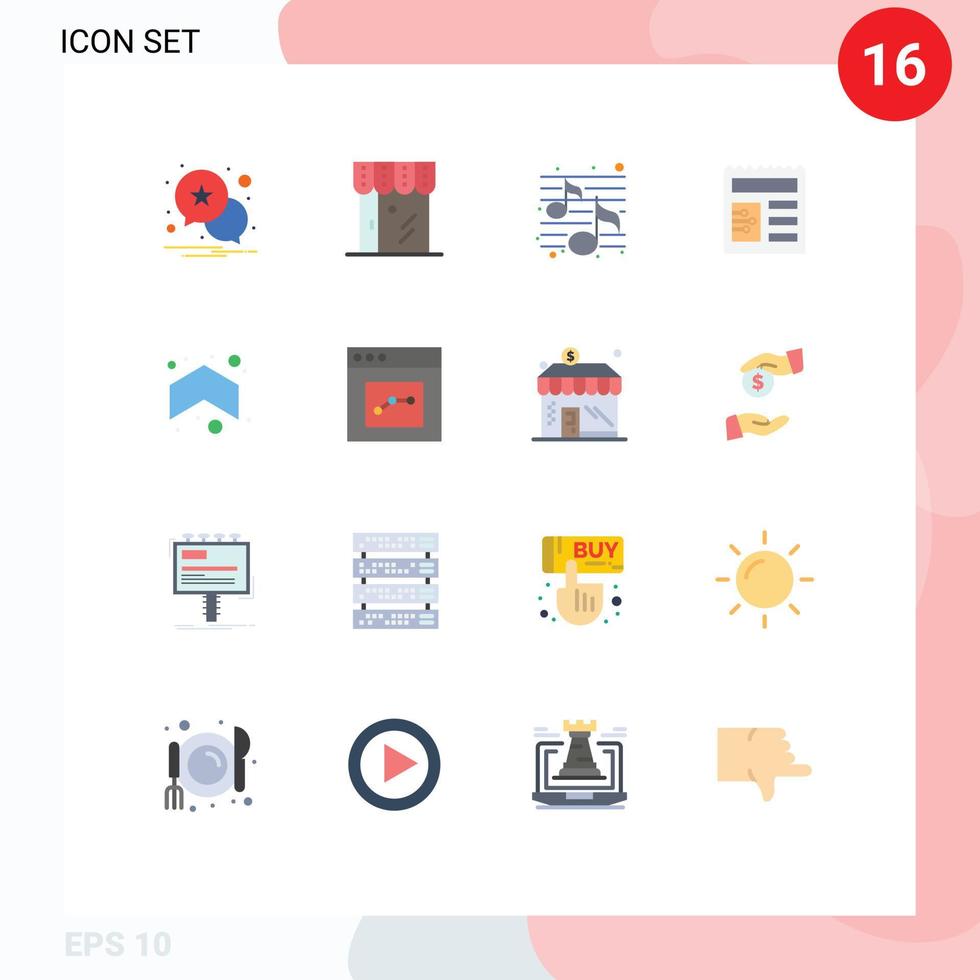 16 Universal Flat Colors Set for Web and Mobile Applications up arrow music ui document Editable Pack of Creative Vector Design Elements