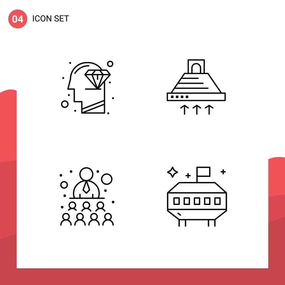Mobile Interface Line Set of 4 Pictograms of diamond building perfection kitchen team Editable Vector Design Elements