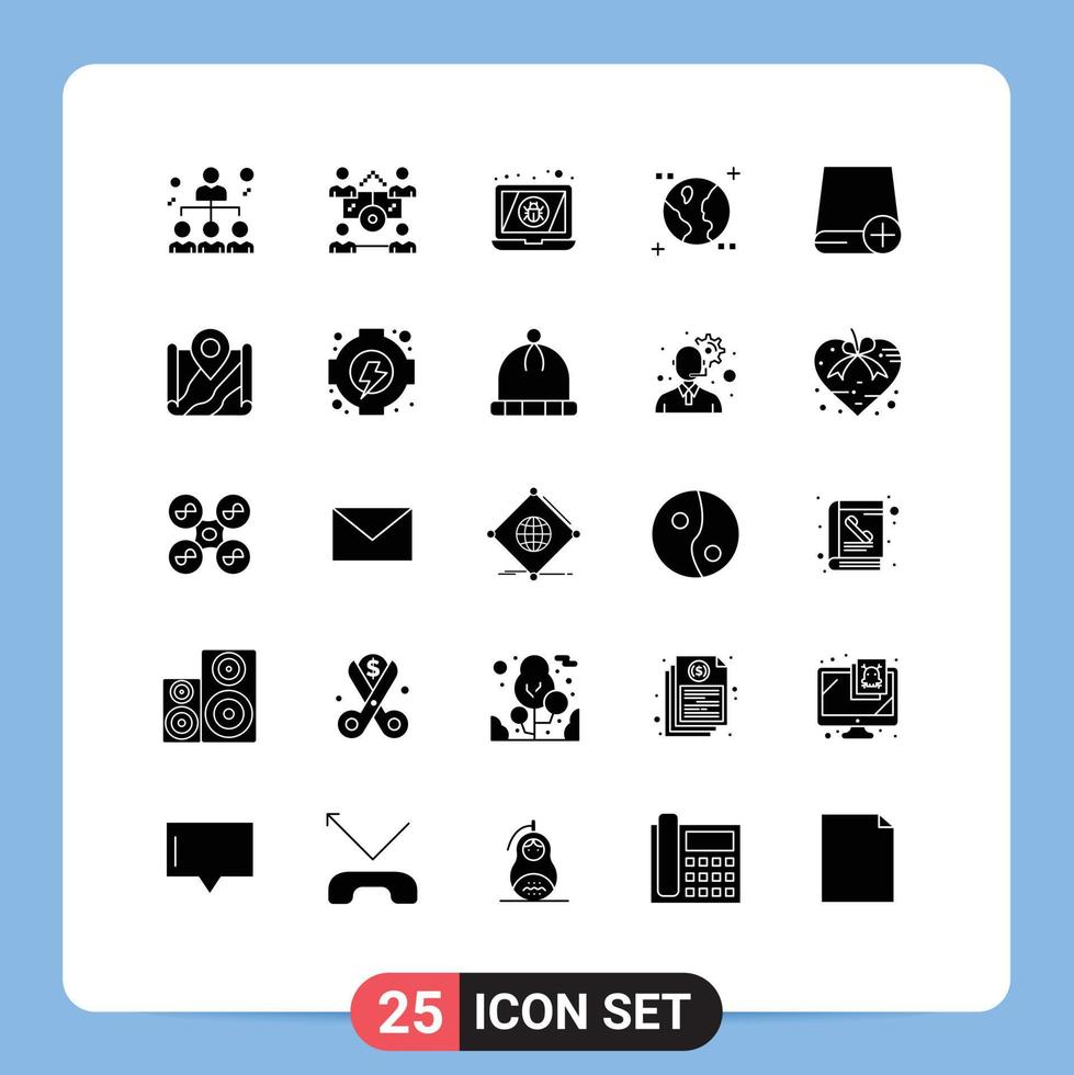 User Interface Pack of 25 Basic Solid Glyphs of pin gadget astronomy drive computers Editable Vector Design Elements