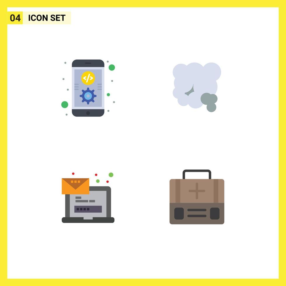 Modern Set of 4 Flat Icons Pictograph of app computer mobile environment laptop Editable Vector Design Elements