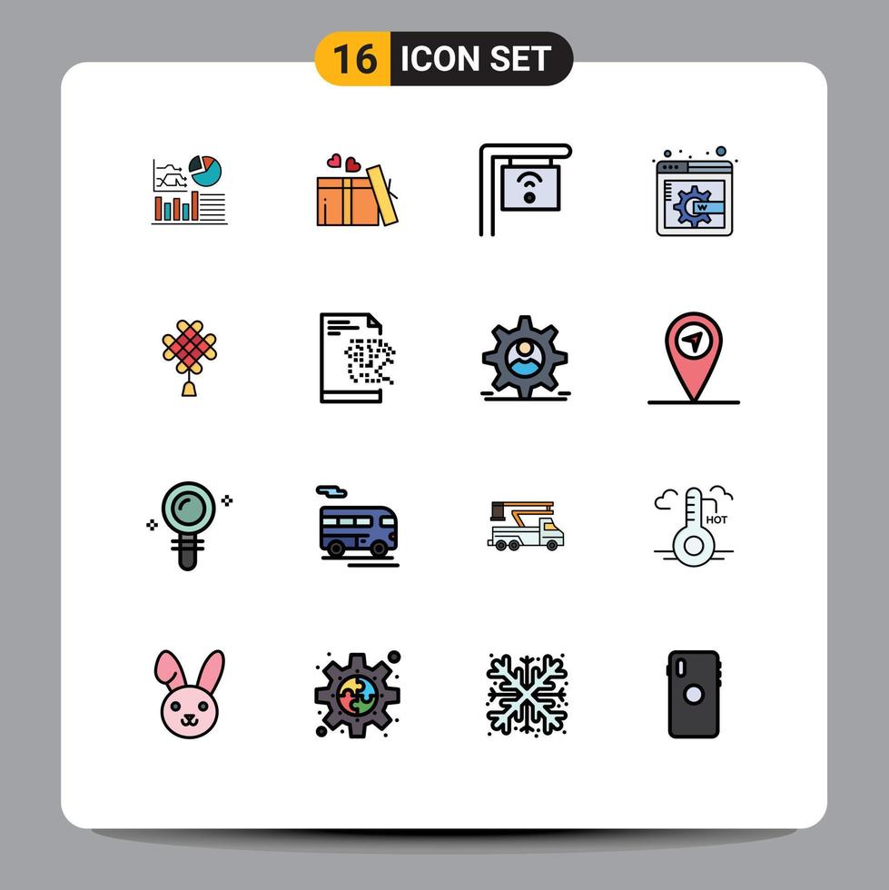 Mobile Interface Flat Color Filled Line Set of 16 Pictograms of file chinese cafe china web page Editable Creative Vector Design Elements