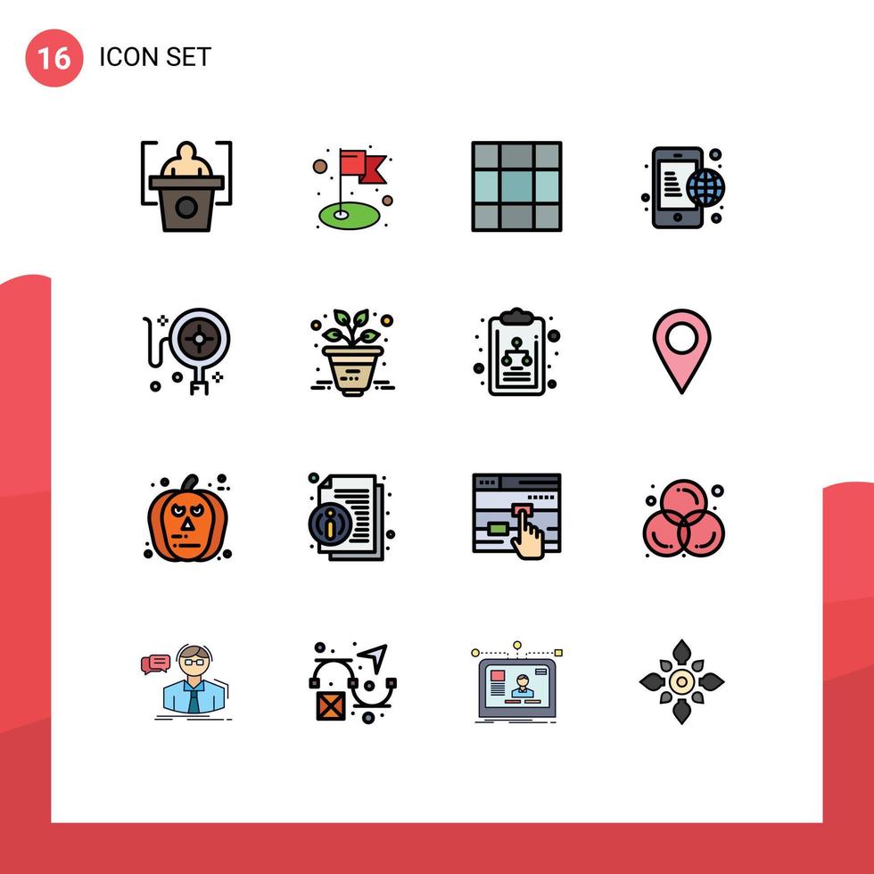 16 Thematic Vector Flat Color Filled Lines and Editable Symbols of plant business business online tracking Editable Creative Vector Design Elements