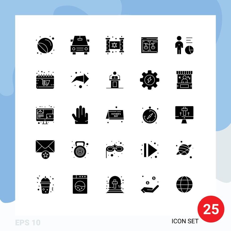 Set of 25 Vector Solid Glyphs on Grid for data law jewish digital copyright Editable Vector Design Elements
