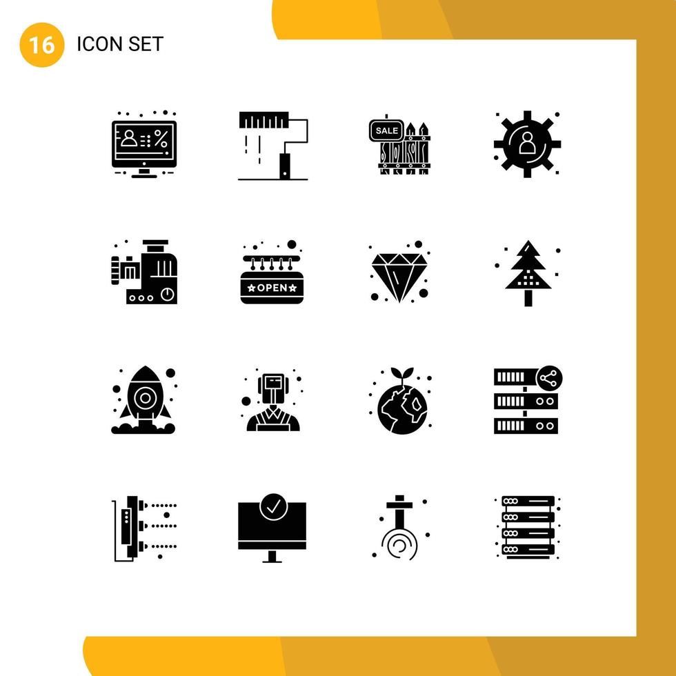 Group of 16 Solid Glyphs Signs and Symbols for content storage house paint garden realty Editable Vector Design Elements