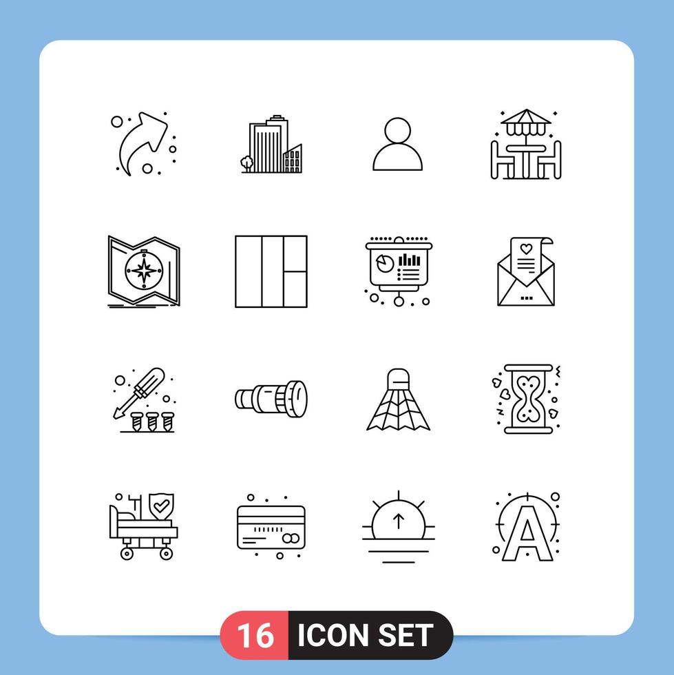 Set of 16 Vector Outlines on Grid for explore furniture real estate dinner beach Editable Vector Design Elements