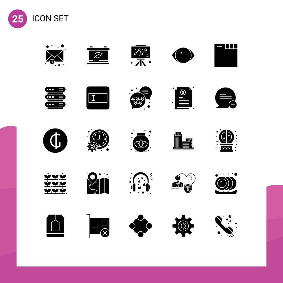 Group of 25 Modern Solid Glyphs Set for computing tabs chart browser human Editable Vector Design Elements