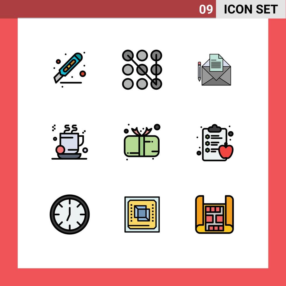 Modern Set of 9 Filledline Flat Colors and symbols such as baby business mail coffee tea Editable Vector Design Elements