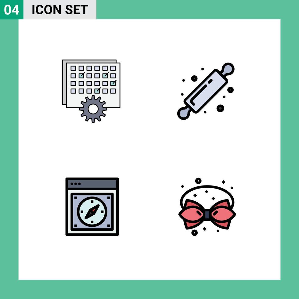 Filledline Flat Color Pack of 4 Universal Symbols of event browser schedule baking page Editable Vector Design Elements
