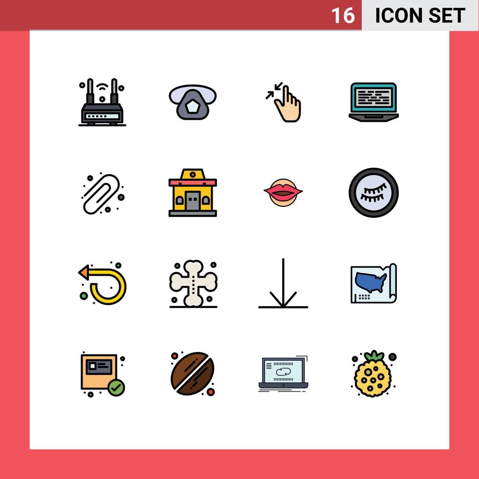 Group of 16 Modern Flat Color Filled Lines Set for screen coding phone laptop pinch Editable Creative Vector Design Elements