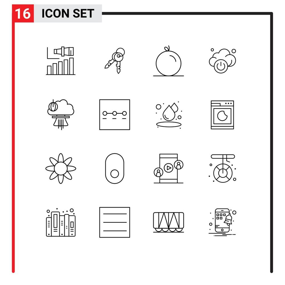 Group of 16 Outlines Signs and Symbols for nuclear bomb home technology cloud Editable Vector Design Elements